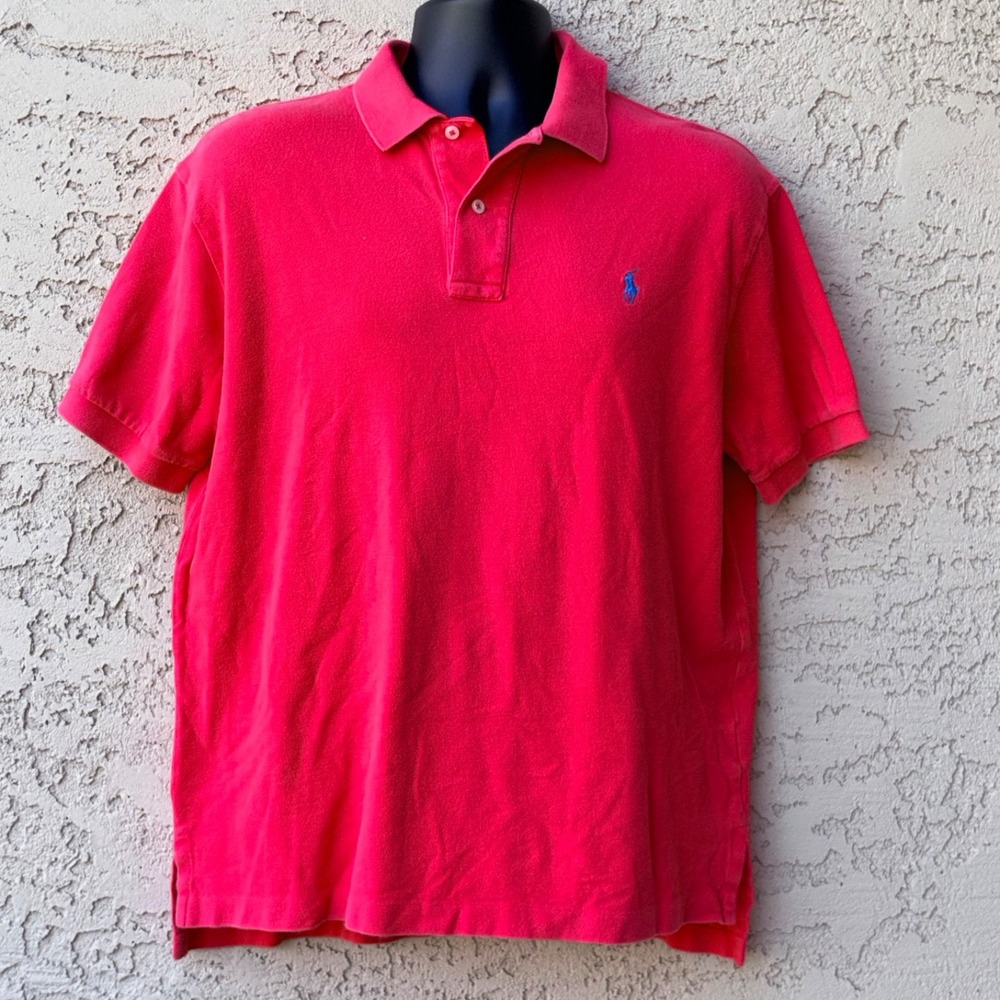 VTG Ralph Lauren Polo Shirt Mens L Red Blue Pony Golf Rugby Casual Preppy Pique